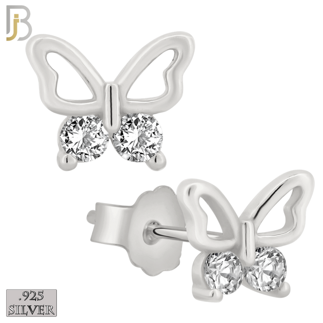 925-ES144 - .925 Sterling Silver Hollow Butterfly Design with Zircon Design Earring Stud image 1