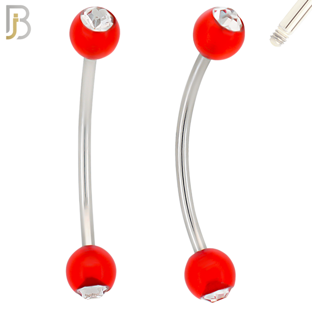 EC07TS - 316L Surgical Steel Transparent/Solid Acrylic Ball with Clear Zircon Curved Barbell Externally Threaded (PACK OF 6) image 5