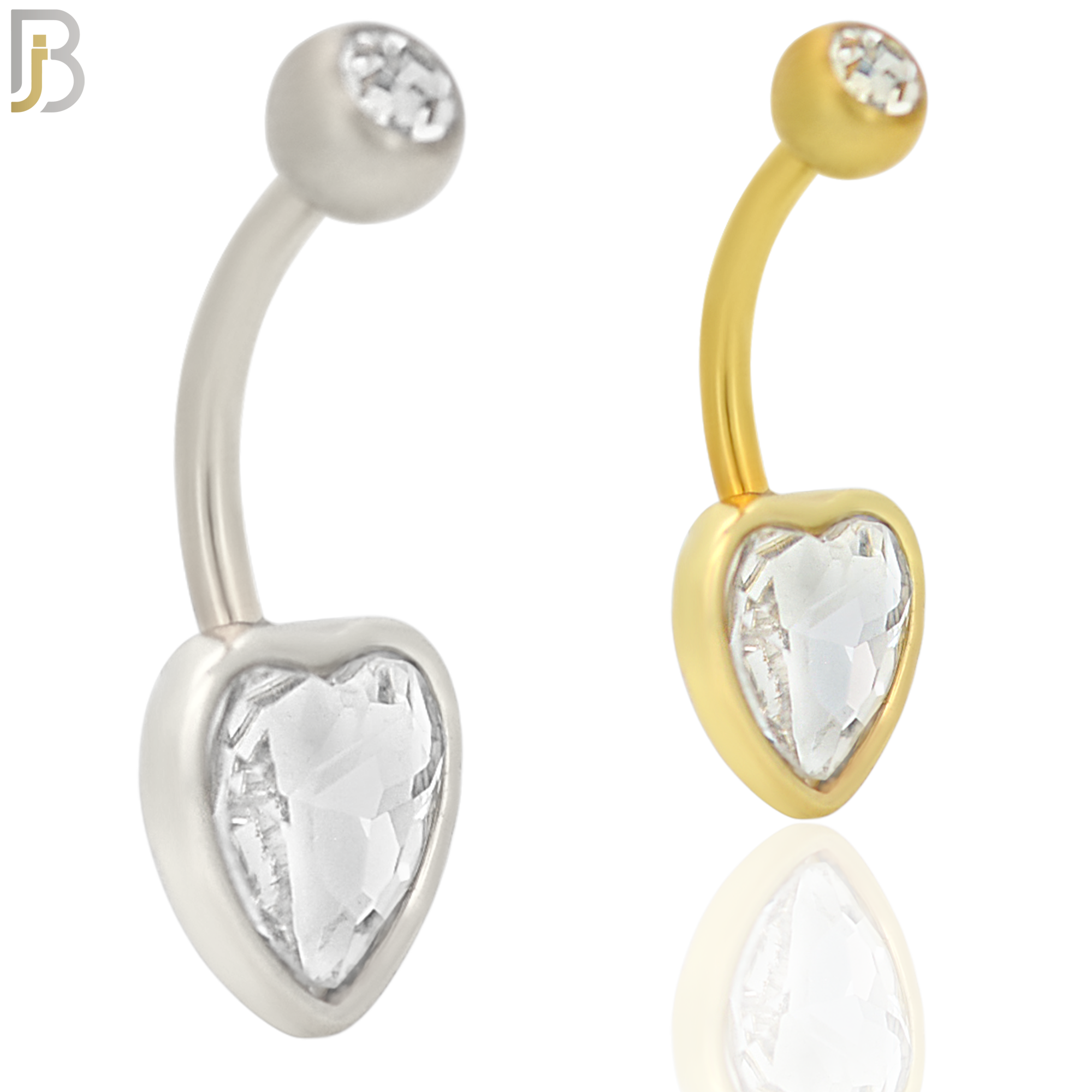 NB34 - 316L Stainless Steel Heart Bezel Zircon Banana Belly Navel Ring image 0