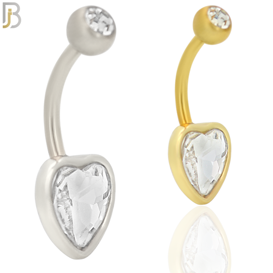 NB34 - 316L Stainless Steel Heart Bezel Zircon Banana Belly Navel Ring image 0