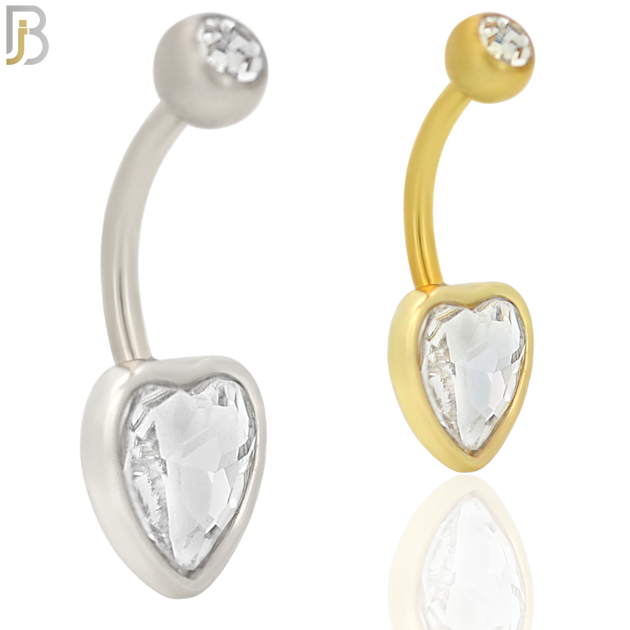 NB34 - 316L Stainless Steel Heart Bezel Zircon Banana Belly Navel Ring image 0