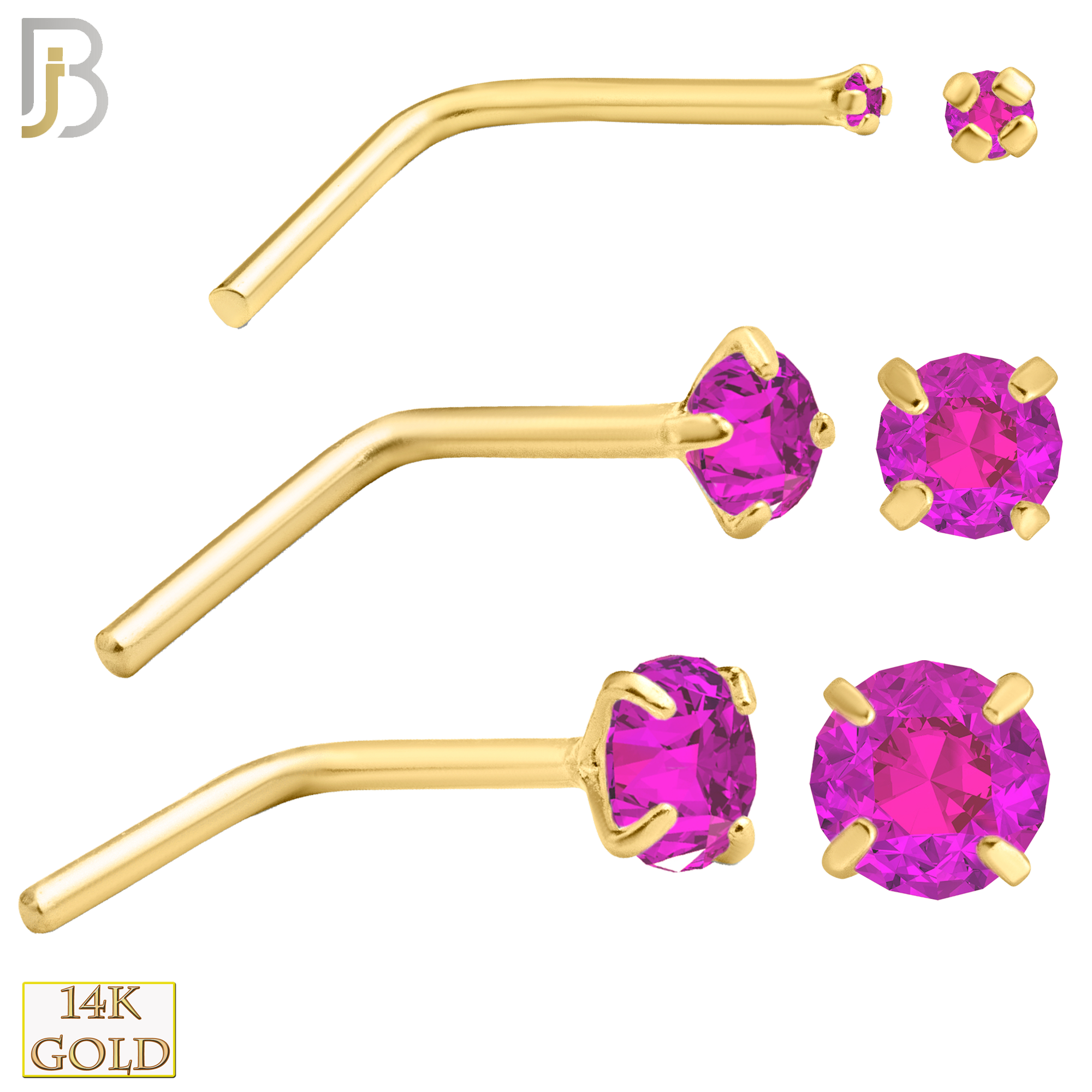 14-NR10YPS-22 -  22g - 14k Yellow Gold L-Shaped Nose Ring with Pink Sapphire in Prong Setting image 0
