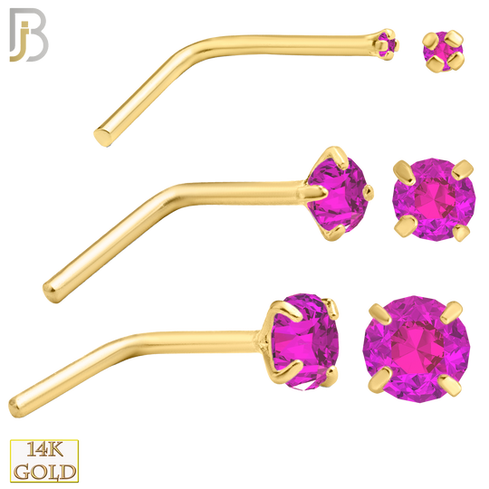 14-NR10YPS-22 -  22g - 14k Yellow Gold L-Shaped Nose Ring with Pink Sapphire in Prong Setting image 0