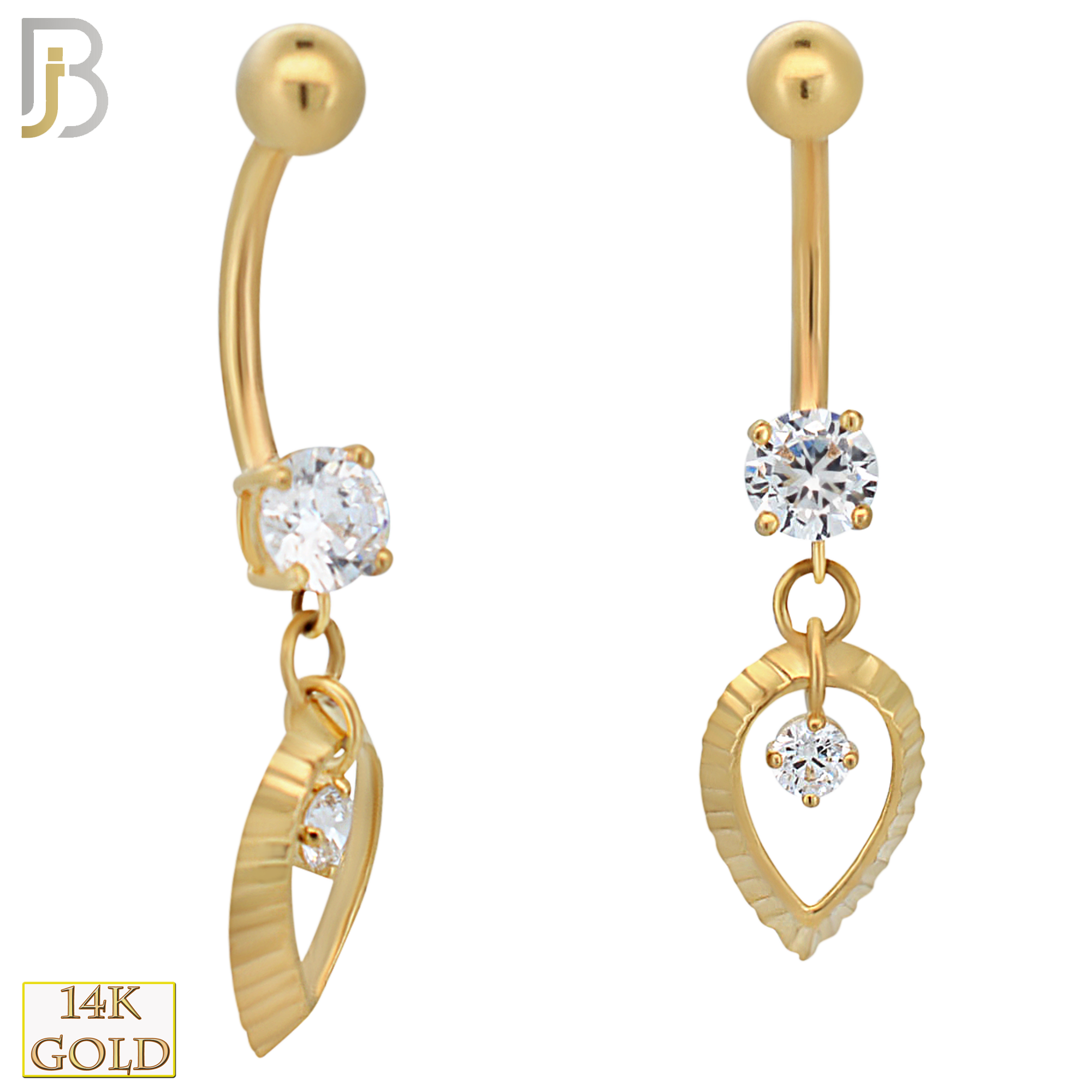 14-N004 - 14k Solid Gold Dangle Hollow Leaf Belly Ring image 2