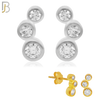 925-ES150 - .925 Sterling Silver 3 Bezel Round Design with Zircon Design Earring Stud image 0