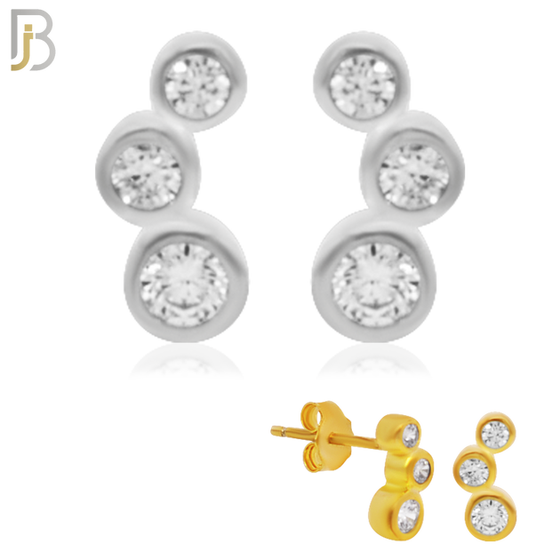 925-ES150 - .925 Sterling Silver 3 Bezel Round Design with Zircon Design Earring Stud image 0