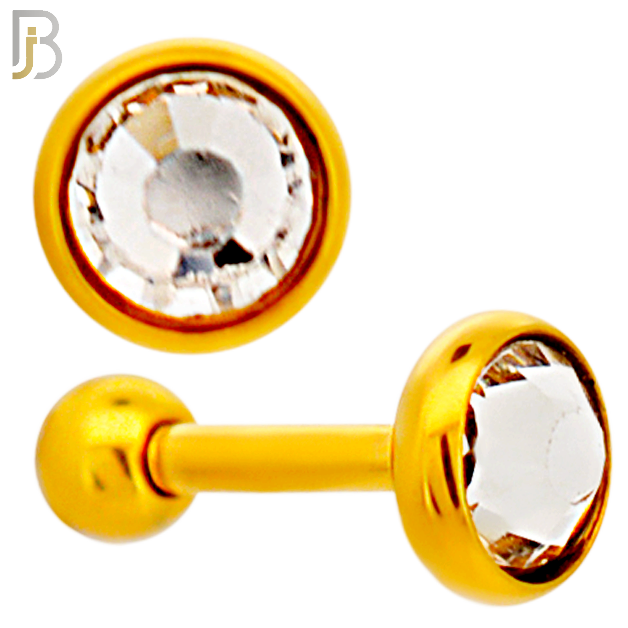 TB118GC -  Gold Plated Clear Color 316L Stainless Steel Bezel Tragus/Cartilage Barbell (PACK OF 6) image 3