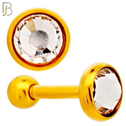 TB118GC -  Gold Plated Clear Color 316L Stainless Steel Bezel Tragus/Cartilage Barbell (PACK OF 6) image 3