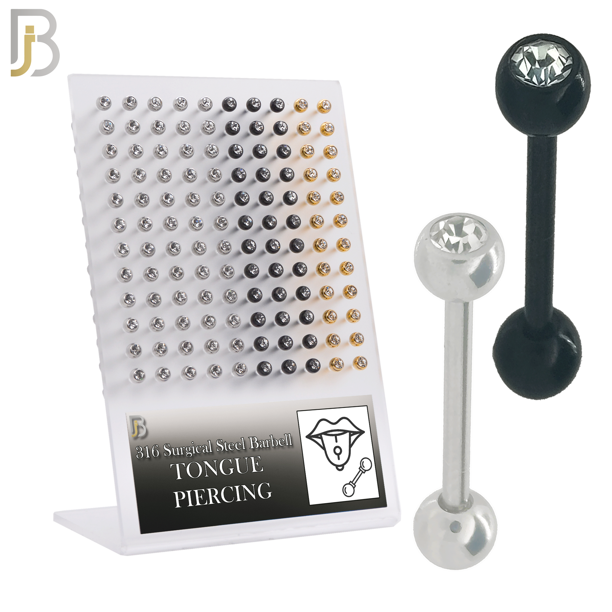 PK-BB05AC - 316L Surgical Steel Plated Barbell with Bezel Setting Ball  Clear Zircon Screw External Threaded Pack of 120 image 0