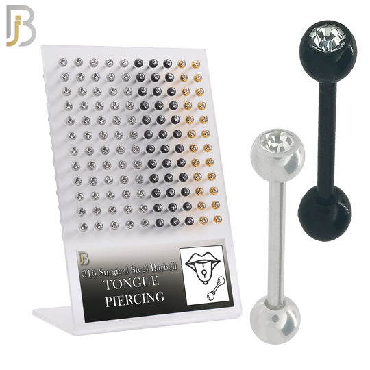 PK-BB05AC - 316L Surgical Steel Plated Barbell with Bezel Setting Ball  Clear Zircon Screw External Threaded Pack of 120 image 0