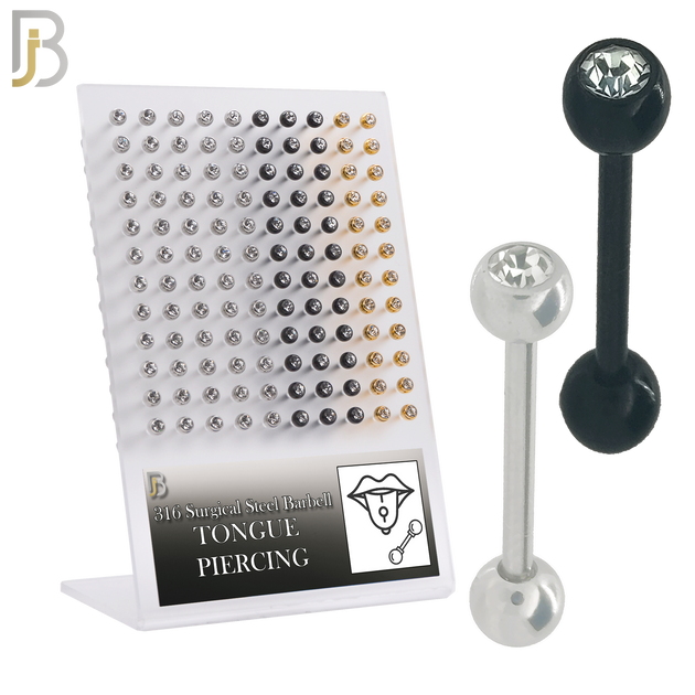 PK-BB05AC - 316L Surgical Steel Plated Barbell with Bezel Setting Ball  Clear Zircon Screw External Threaded Pack of 120 image 0
