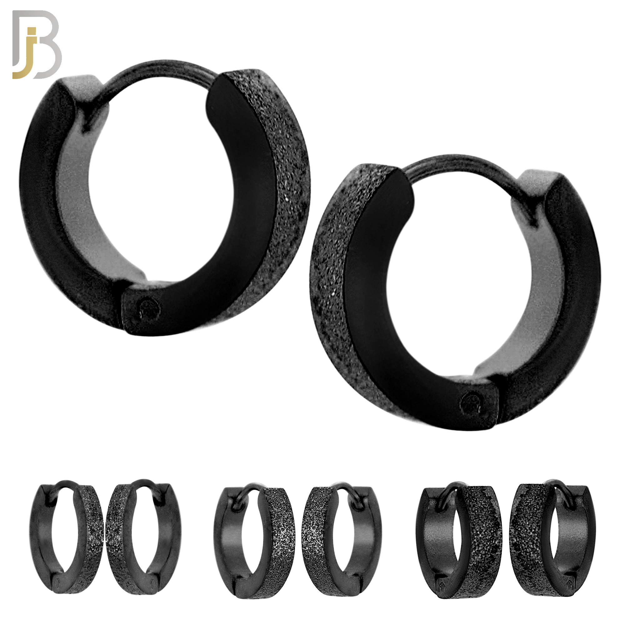 ES86K - 316L Stainless Steel Black Plated Sandpaper Design Huggies Clip On image 0