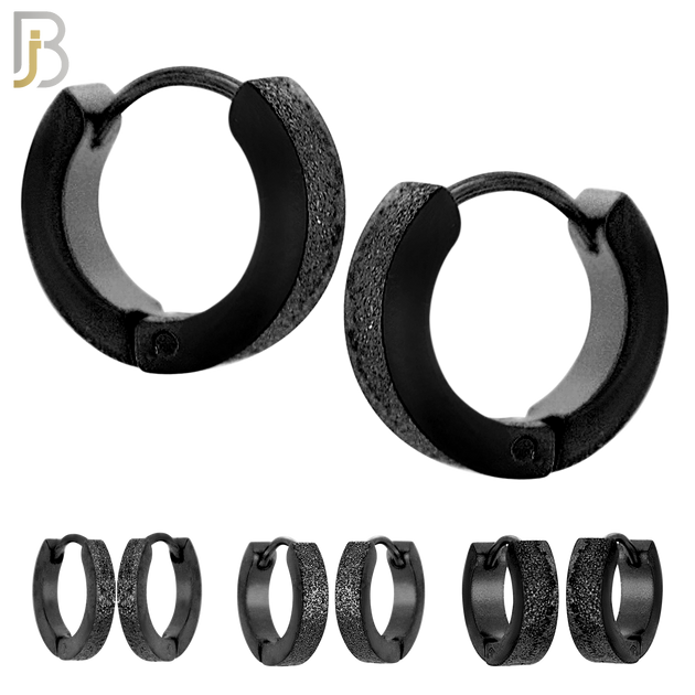 ES86K - 316L Stainless Steel Black Plated Sandpaper Design Huggies Clip On image 0