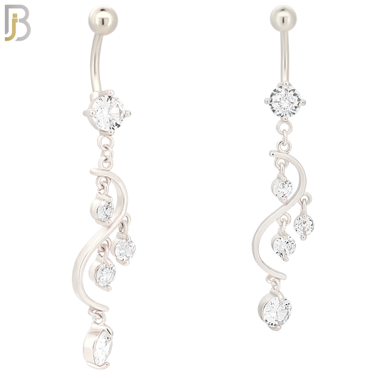 N073 - 316L Stainless Steel Dangling Chandelier Design Belly Ring with 5mm Screw Ball image 1