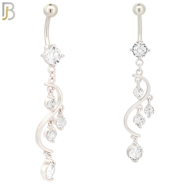 N073 - 316L Stainless Steel Dangling Chandelier Design Belly Ring with 5mm Screw Ball image 1