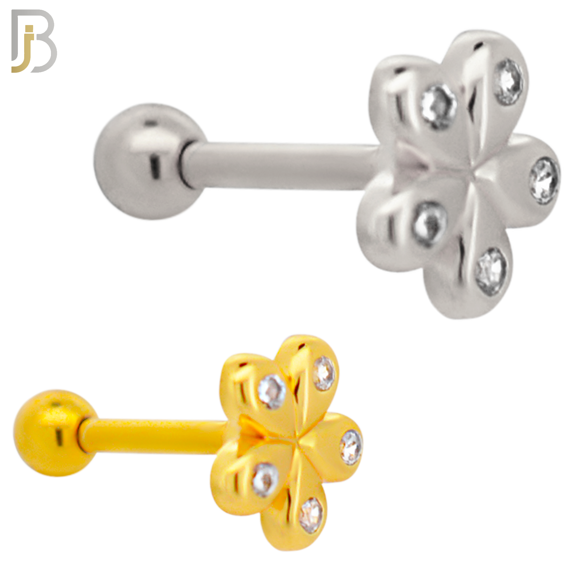 TB04 - 316L Surgical Steel Flower Design with Zircon Tragus Barbell Cartilage Piercing Screw Ball (PACK OF 6) image 0