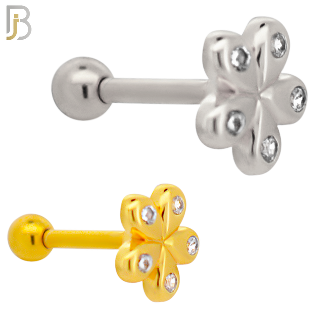 TB04 - 316L Surgical Steel Flower Design with Zircon Tragus Barbell Cartilage Piercing Screw Ball (PACK OF 6) image 0