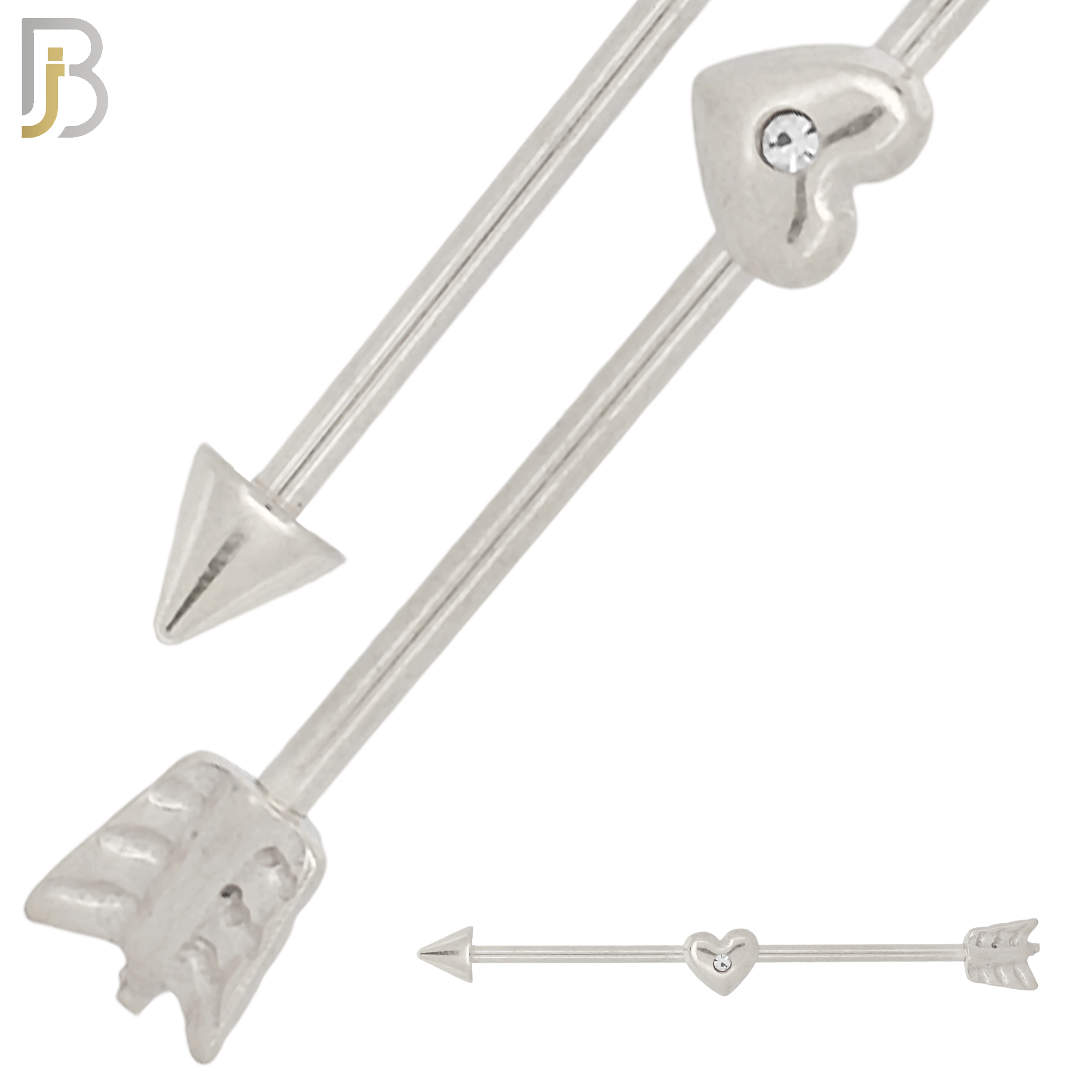 BB38 - 316L Surgical Steel Screw Bar with Alloy Arrow with Heart Design Barbell Industrial (PACK OF 6) image 0