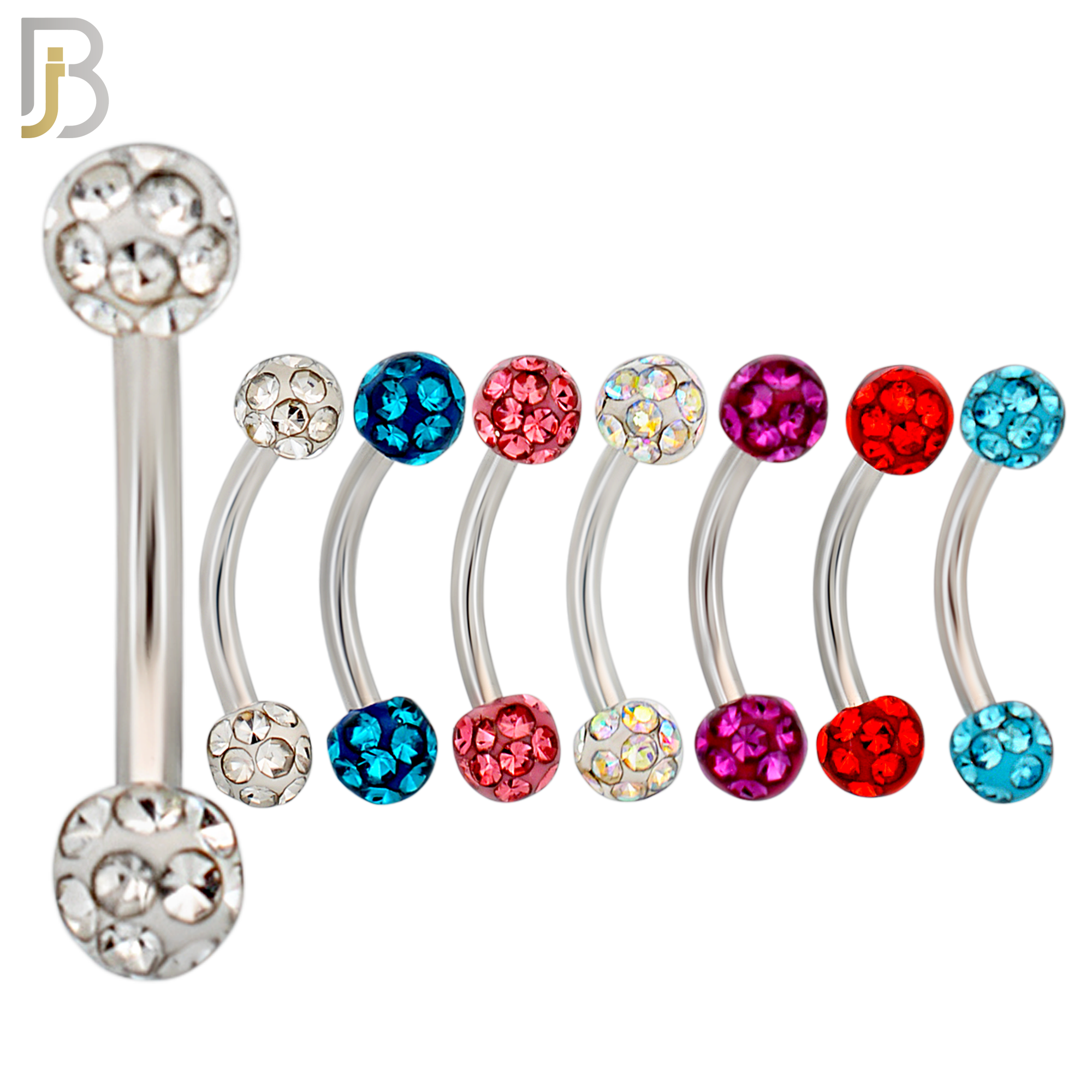 PK-EC05C - 316L Surgical Steel Curved Barbell External Threaded Ball Coated Zircon image 1