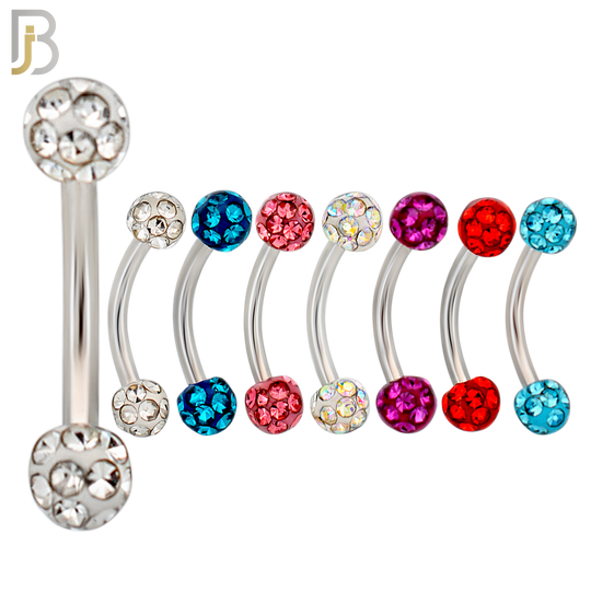 PK-EC05C - 316L Surgical Steel Curved Barbell External Threaded Ball Coated Zircon image 1