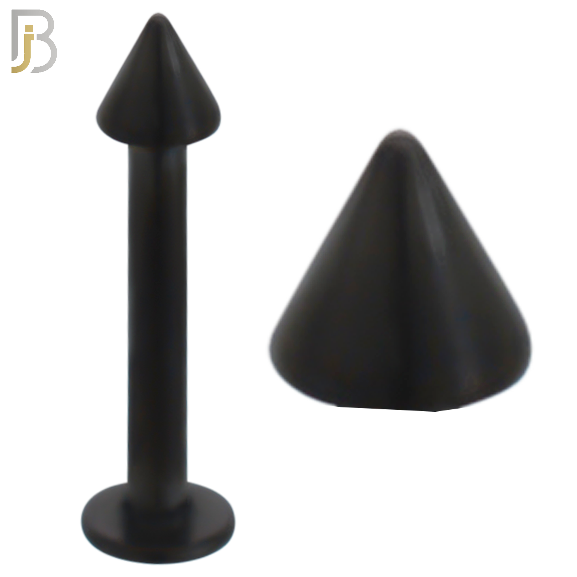 LB02K - 316L Surgical Steel Black Plated Plain Labret Screw Spike External Threaded (PACK OF 6) image 0