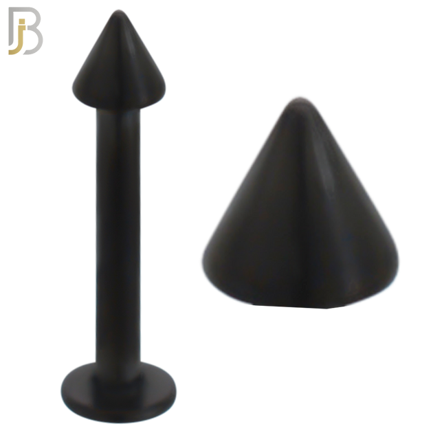 LB02K - 316L Surgical Steel Black Plated Plain Labret Screw Spike External Threaded (PACK OF 6) image 0