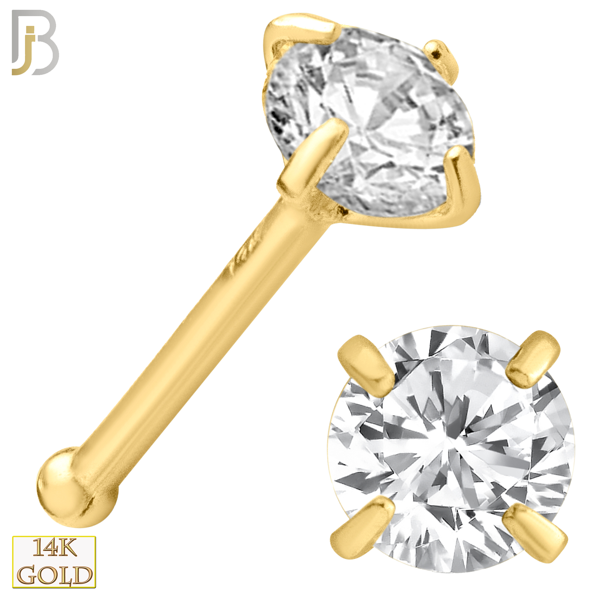 14-NR01CY-20 - 20g Thickness 14k Solid Yellow Gold Prong Setting Round Cubic Zircona Nose Bone - 3.5mm image
