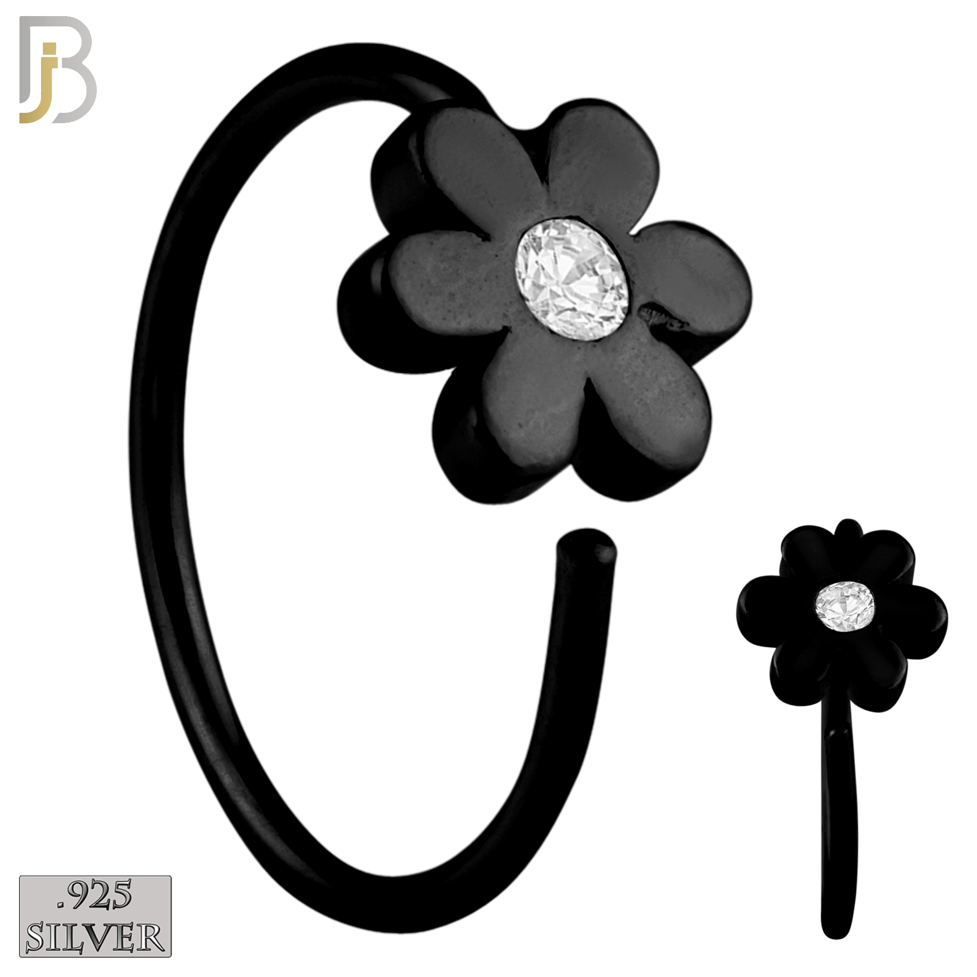 925-CT07 - 925 Sterling Silver 22g Thickness Flower with CZ Hoops Piercing (PACK OF 6) image 3
