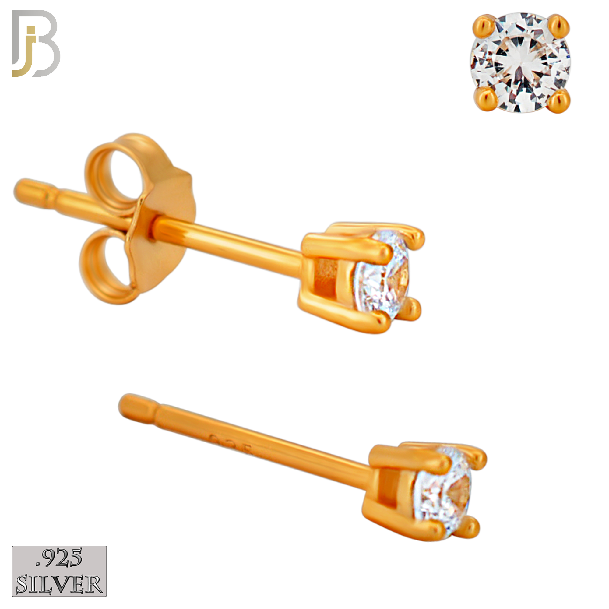 925-ES71-RC - .925 Sterling Silver Rose Gold Plated Earring Stud Casting Round Prong Setting Clear Zircon image 2