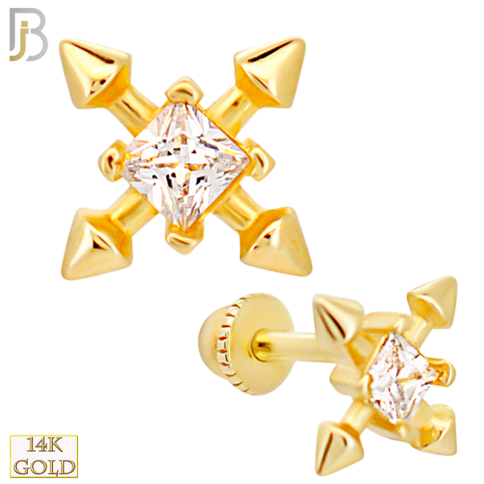 14-TB46 - 14k Yellow Gold Crossed Spears with CZ Center Tragus Barbell with Baby Screw Backing image 0