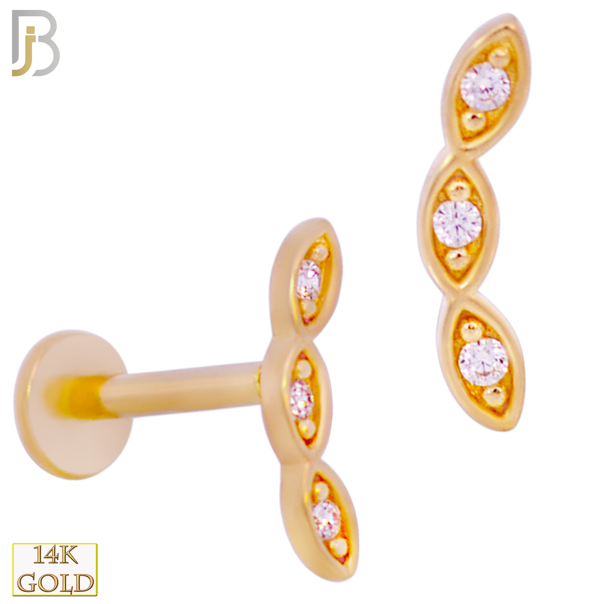 14-LB93 - 14k Yellow Three CZ in Marquise Shaped Setting - Yellow Gold image