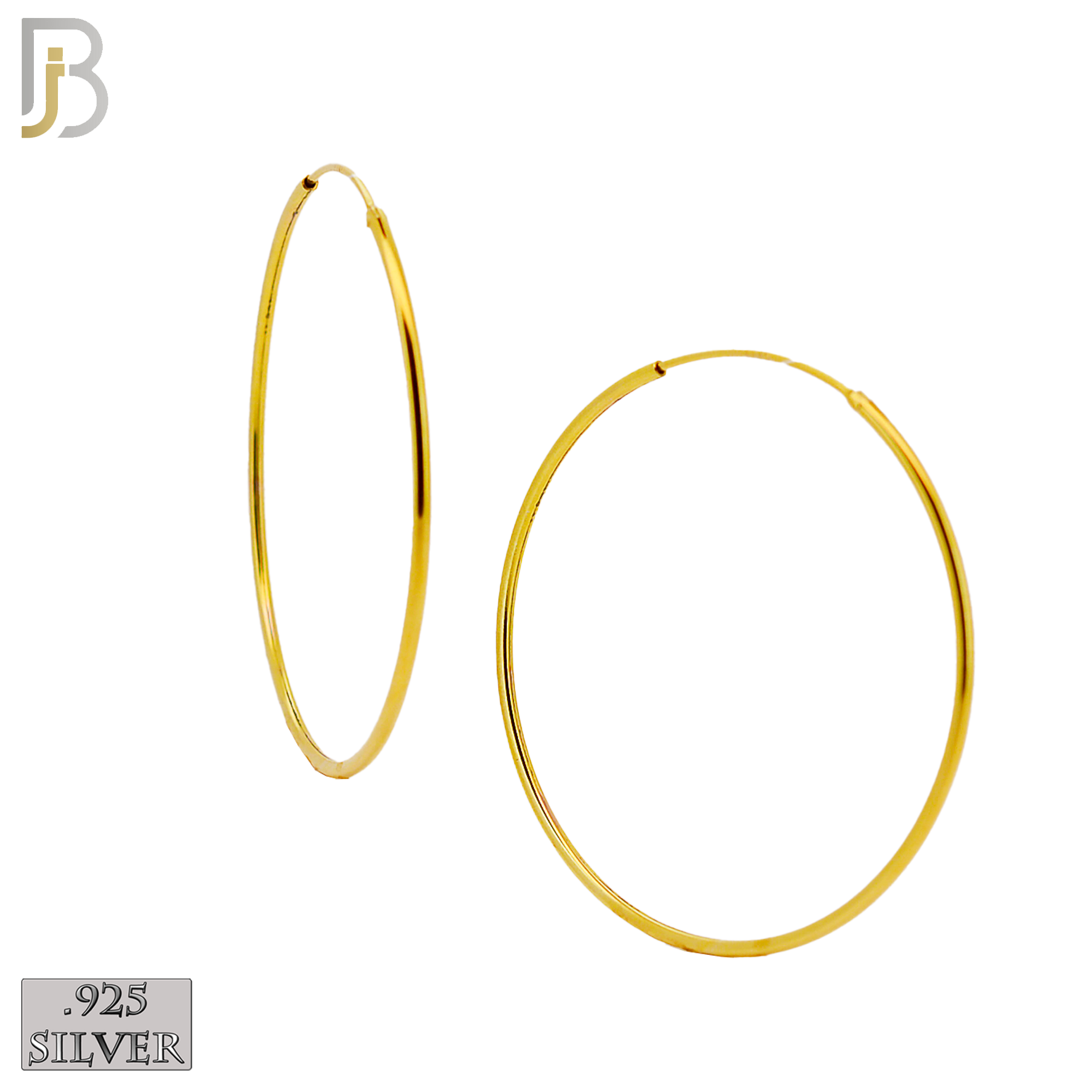 925-ES310G - .925 Sterling Silver in Gold Plating Plain Hoop Earrings - 31mm image