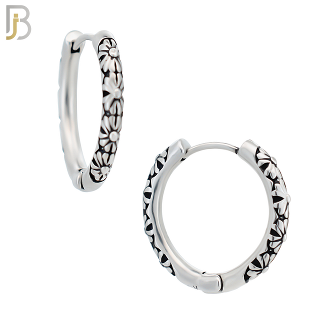 ES129 - Stainless Steel Vintage Tribal Daisy Flower Huggies Hoops Earrings image 5