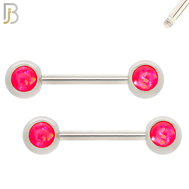 NP15 - 316L Surgical Steel Screw Round Bezel Opal Nipple Ring Piercing image 1