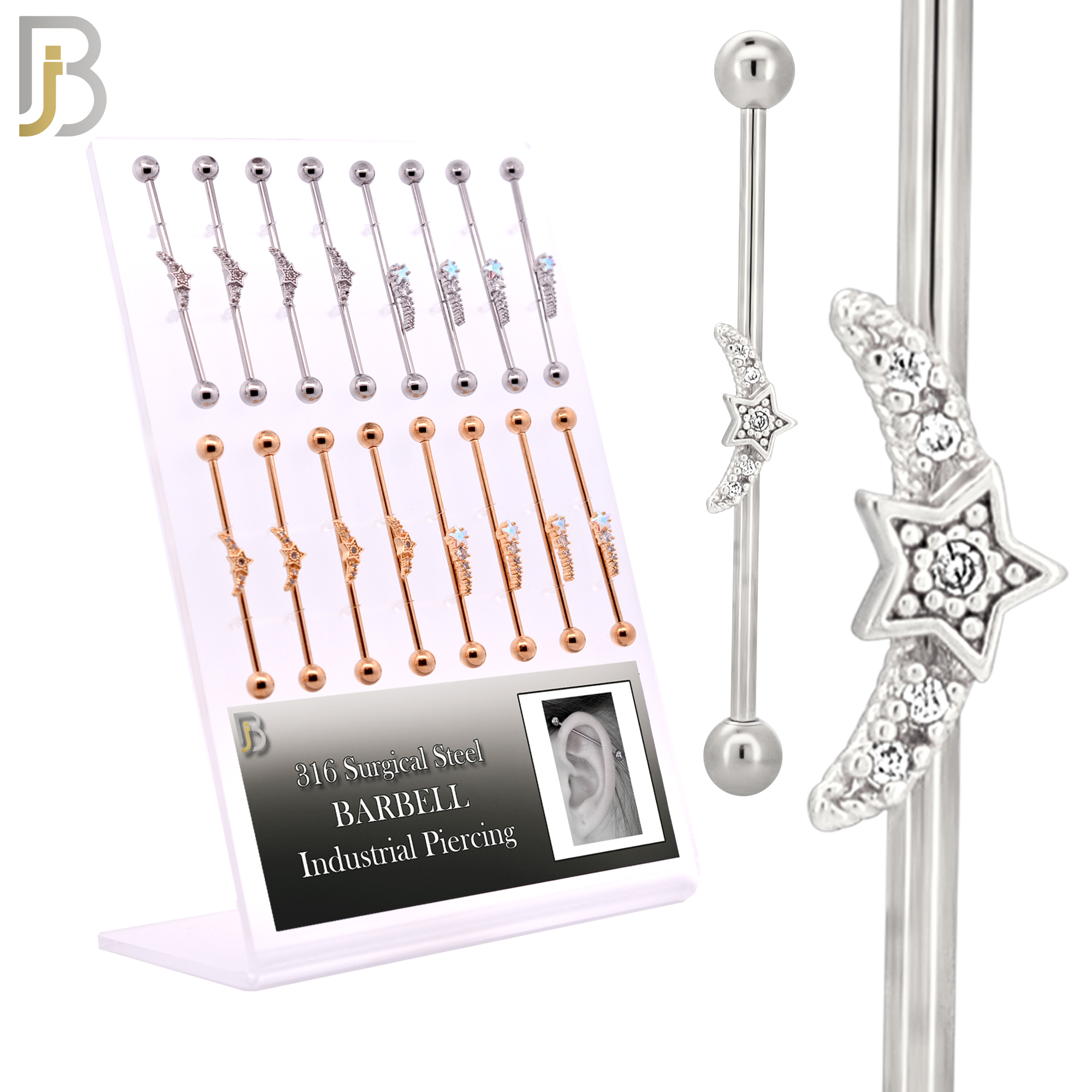 PK-BBMX2SG - Surgical Steel Two Designs Industrial Barbell - Pack of 16 Pieces image 0