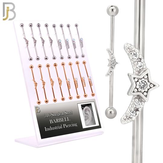 PK-BBMX2SG - Surgical Steel Two Designs Industrial Barbell - Pack of 16 Pieces image 0