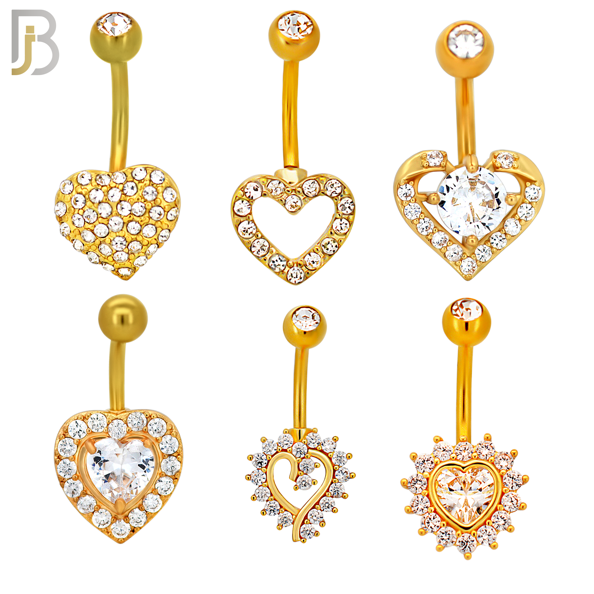 PK-NB17 - 316L Surgical Steel Different Heart Design Banana Belly Ring Pack of 24 image 2