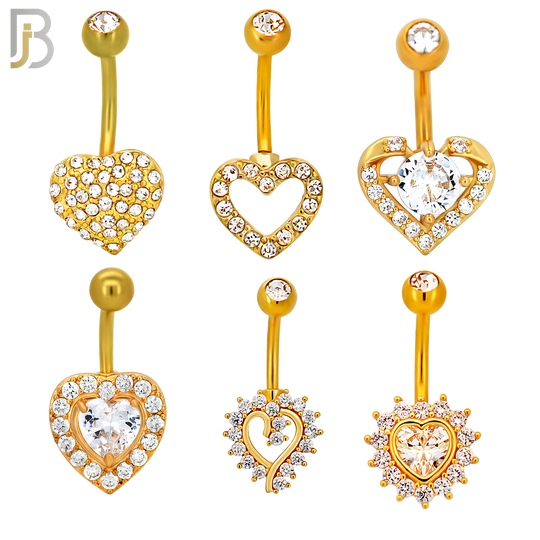 PK-NB17 - 316L Surgical Steel Different Heart Design Banana Belly Ring Pack of 24 image 2