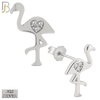 925-ES153 - .925 Sterling Silver Flamingo with Carved Heart Design with Zircon Design Earring Stud image 1