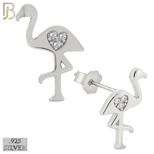 925-ES153 - .925 Sterling Silver Flamingo with Carved Heart Design with Zircon Design Earring Stud image 1