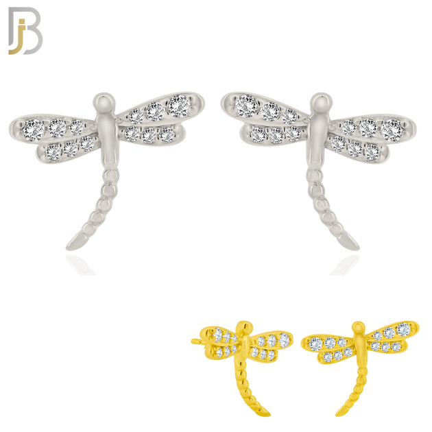 925-ES360 - .925 Sterling Silver Dragon Fly with CZ Stud Earrings image 0