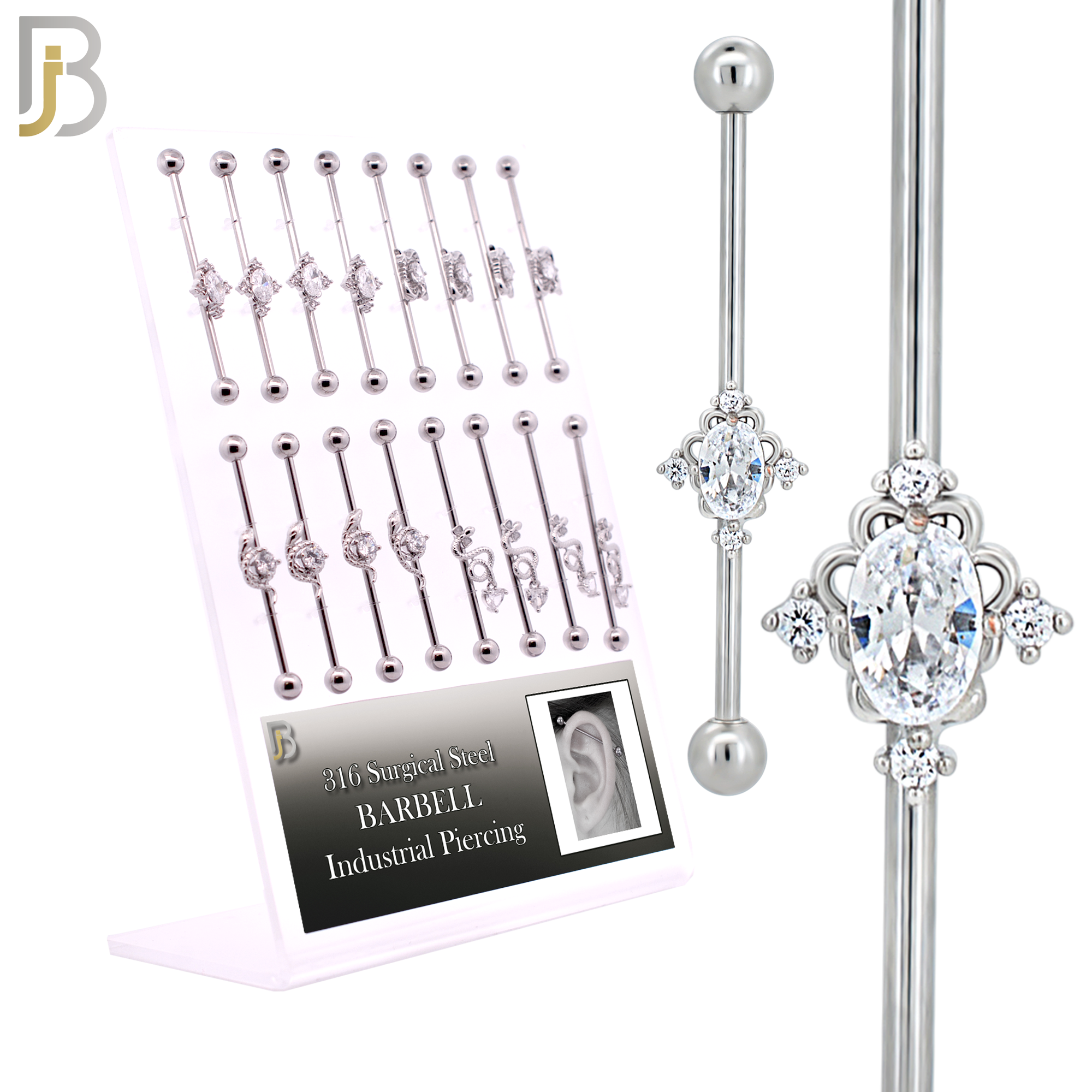 PK-BBMX1SG - Surgical Steel Four Designs Industrial Barbell - Pack of 16 Pieces image 0