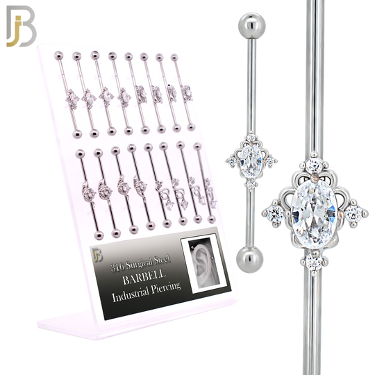 PK-BBMX1SG - Surgical Steel Four Designs Industrial Barbell - Pack of 16 Pieces image 0