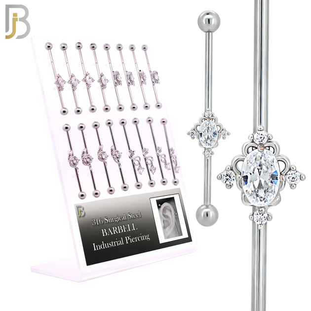 PK-BBMX1SG - Surgical Steel Four Designs Industrial Barbell - Pack of 16 Pieces image 0