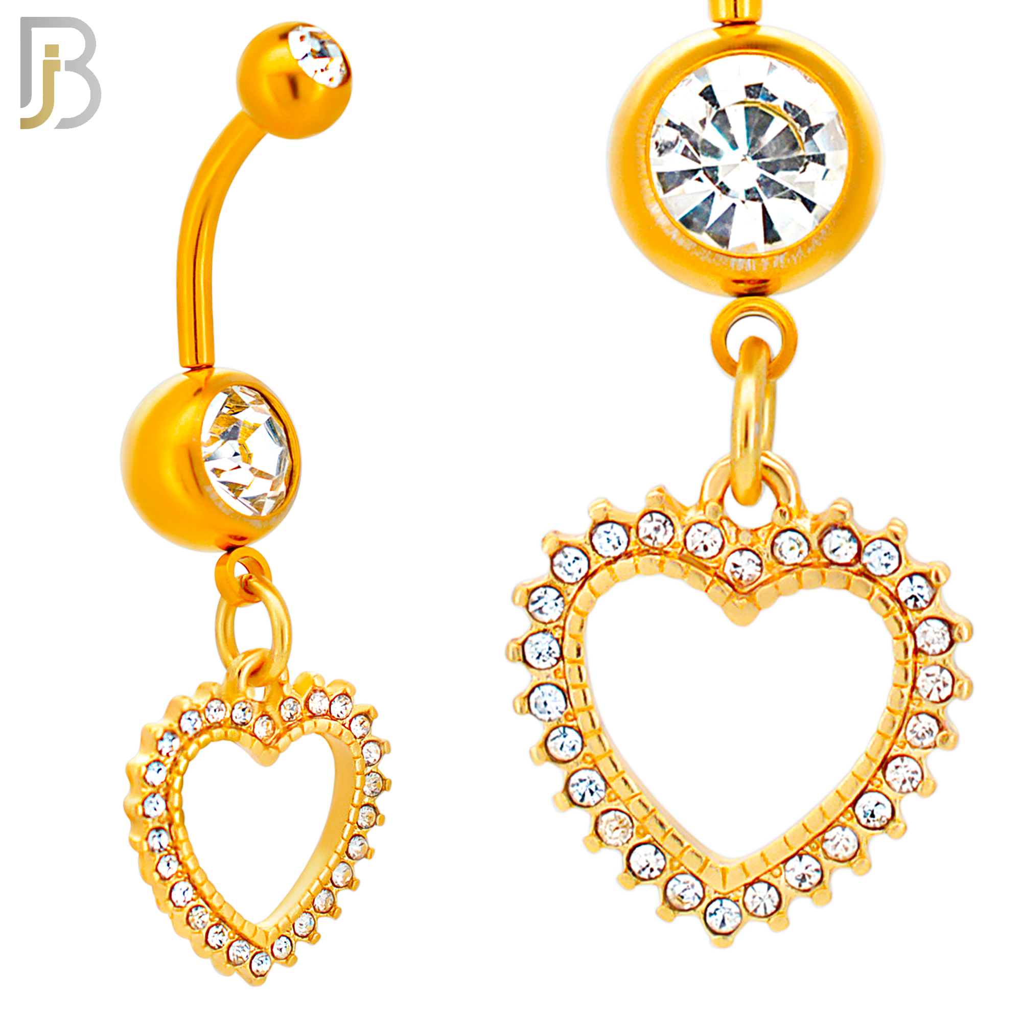 N027  - 316L Stainless Steel Dangling Hollow Spikey Heart with Zircon Design Belly Ring with 4mm Screw Ball image 4