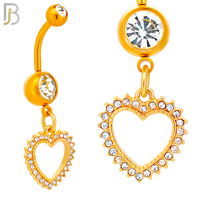 N027  - 316L Stainless Steel Dangling Hollow Spikey Heart with Zircon Design Belly Ring with 4mm Screw Ball image 4