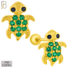 925-ES195 - Screw Ball Back - .925 Sterling Silver Turtle Design Earring Stud with Green Zircon image 2