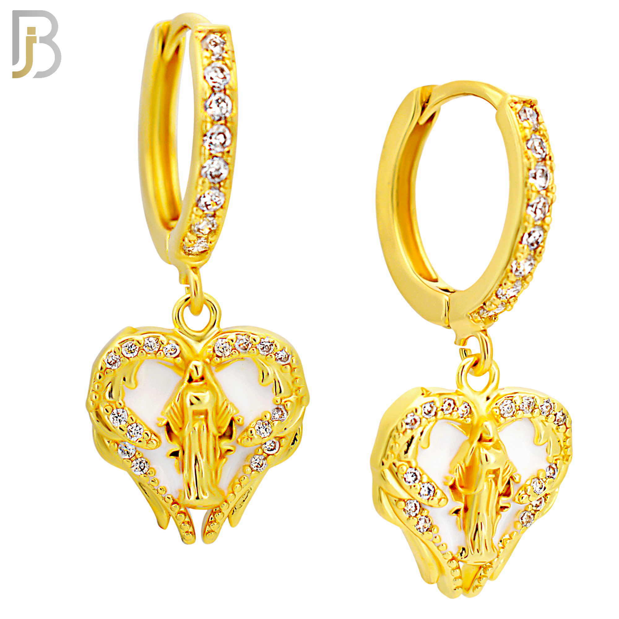 ES497 - 316L Stainless Steel Dangling Virgin Mary Heart Huggies Earrings image 2