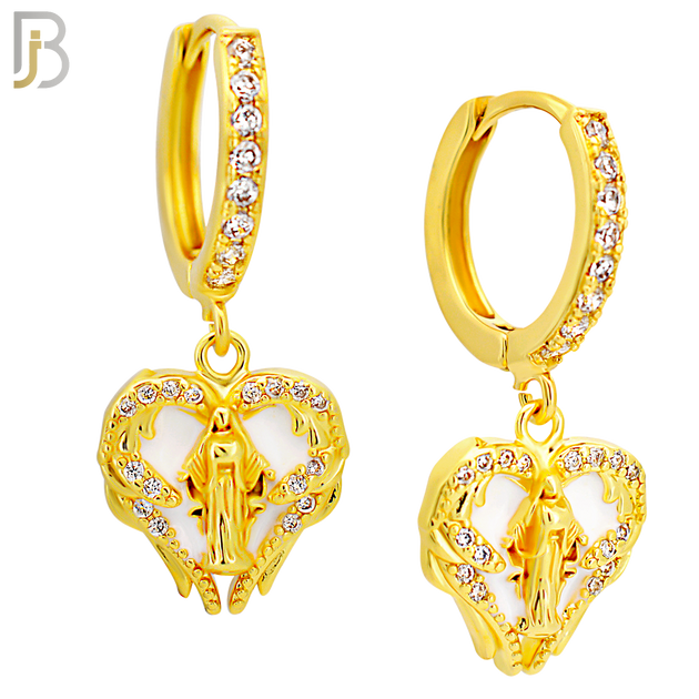 ES497 - 316L Stainless Steel Dangling Virgin Mary Heart Huggies Earrings image 2