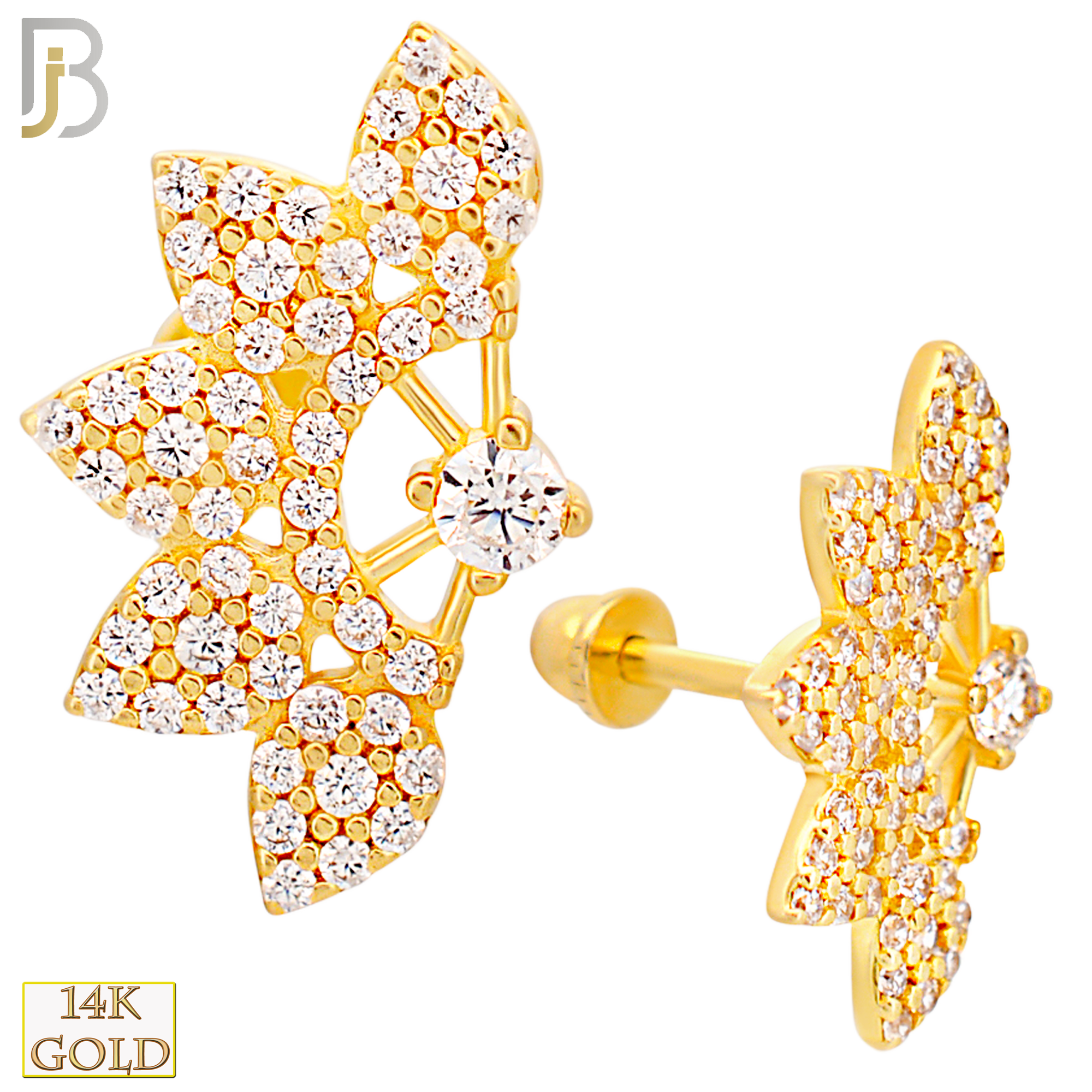 14-TB47 - 14k Yellow Gold CZ Studded Fan Tragus Barbell with Baby Screw Backing image 0